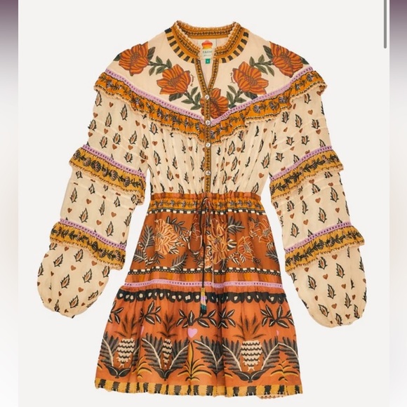 NWOT FARM Rio Floral Boho Mini Dress - Cream, Brown, Purple - Picture 2 of 7